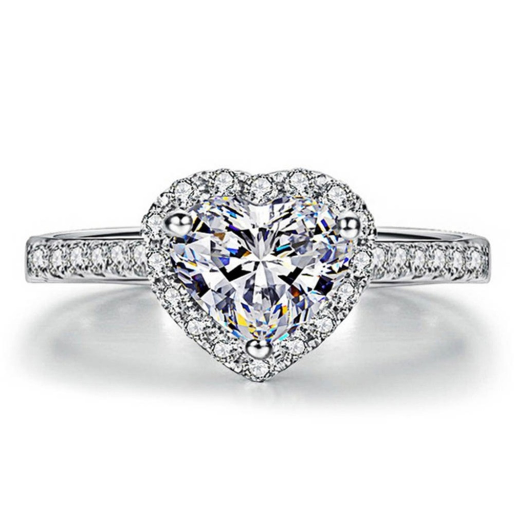 .925 Silver Woman's Heart Diamond Engagement Ring - Picture 3 of 4